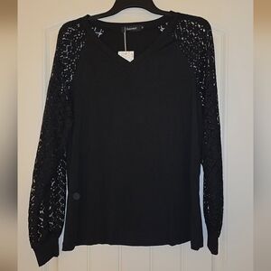 Automet Elegant Black Lace Sleeve Blouse - Size Med - NWT